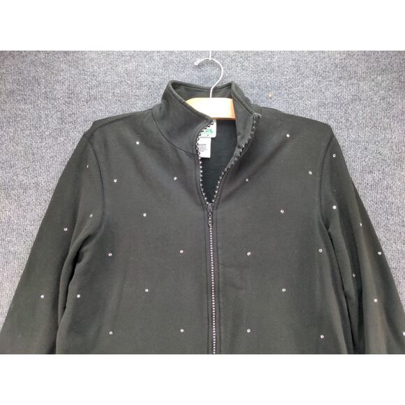 Quacker Factory Womens Full Zip Studded Shiny Jacket Size M Black - Picture 6 of 10